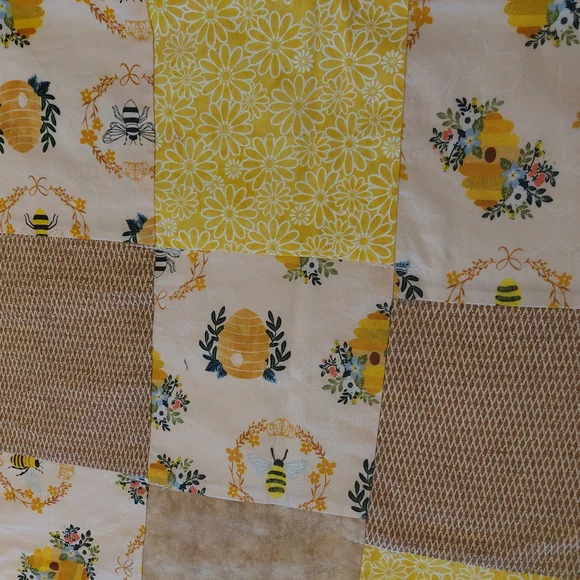 Small Patchwork Quilt in Yellow and Tans. Bees/Hives. Brand New. 33" X 46" - Picture 2 of 4